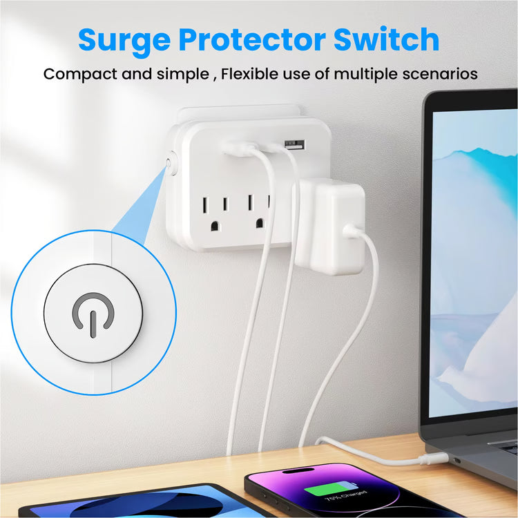 Portable Power Socket with Surge Protector Power Strip and USB Charging Ports