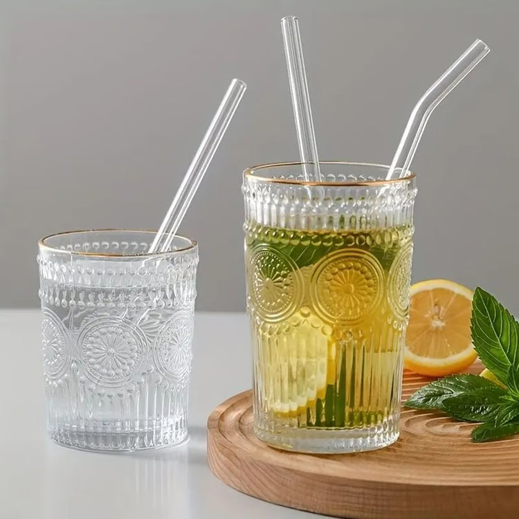 Heat-Resistant Glass Straw Set, 5-Piece Reusable Drinking Straws with Cleaning Brush