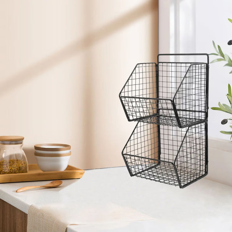 Wall Mounted Double Layer Kitchen Storage Basket Metal Kitchen Organizer