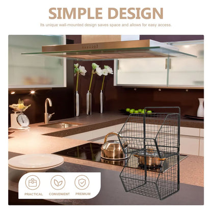 Wall Mounted Double Layer Kitchen Storage Basket Metal Kitchen Organizer
