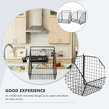 Wall Mounted Double Layer Kitchen Storage Basket Metal Kitchen Organizer