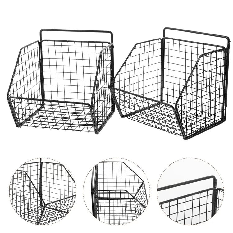 Wall Mounted Double Layer Kitchen Storage Basket Metal Kitchen Organizer