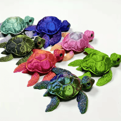 Set of  3D Printed Turtle Figurines – Movable Joint Desk Decor, Flexible Turtle Ornaments for Home & Office