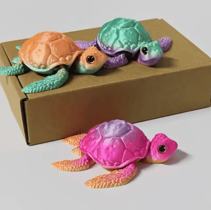 Set of  3D Printed Turtle Figurines – Movable Joint Desk Decor, Flexible Turtle Ornaments for Home & Office