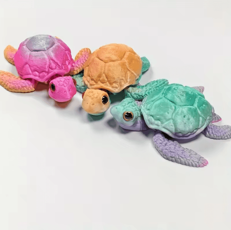 Set of  3D Printed Turtle Figurines – Movable Joint Desk Decor, Flexible Turtle Ornaments for Home & Office