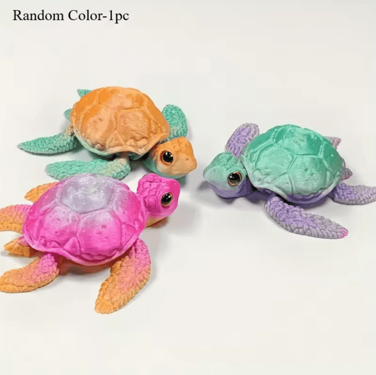 Set of  3D Printed Turtle Figurines – Movable Joint Desk Decor, Flexible Turtle Ornaments for Home & Office