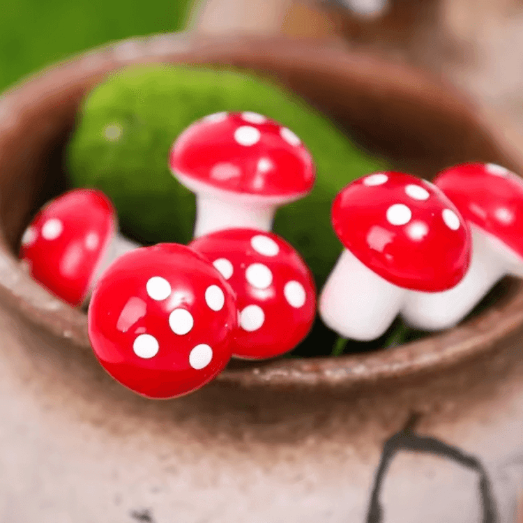 Mini Mushroom Fairy Garden Decor Set – Red Miniature Decorations for DIY Fairy Gardens, Terrariums & Bonsai Displays