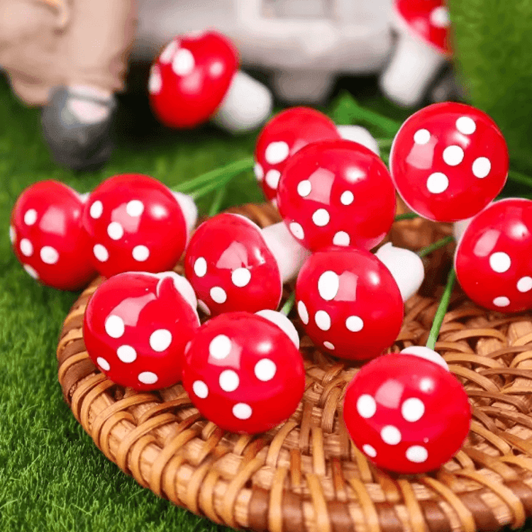 Mini Mushroom Fairy Garden Decor Set – Red Miniature Decorations for DIY Fairy Gardens, Terrariums & Bonsai Displays