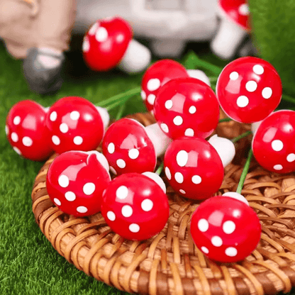 Mini Mushroom Fairy Garden Decor Set – Red Miniature Decorations for DIY Fairy Gardens, Terrariums & Bonsai Displays