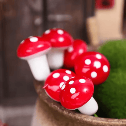 Mini Mushroom Fairy Garden Decor Set – Red Miniature Decorations for DIY Fairy Gardens, Terrariums & Bonsai Displays