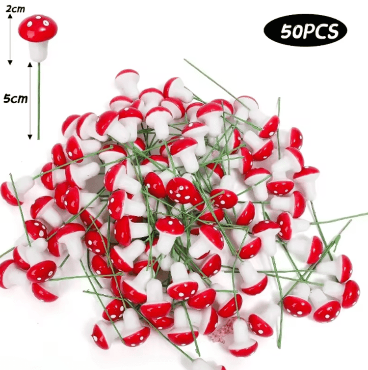 Mini Mushroom Fairy Garden Decor Set – Red Miniature Decorations for DIY Fairy Gardens, Terrariums & Bonsai Displays
