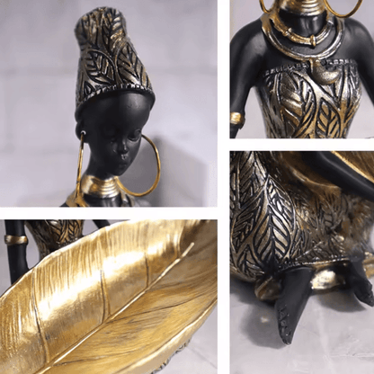 Decorative Girl Holding Tray Figurine – Resin Storage Sculpture for Home & Office Décor