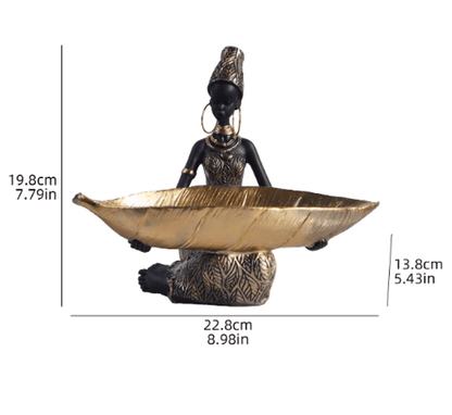 Decorative Girl Holding Tray Figurine – Resin Storage Sculpture for Home & Office Décor