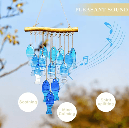 Blue Glass Fish Wind Chimes – Handcrafted Coastal Hanging Décor for Indoor & Outdoor Spaces