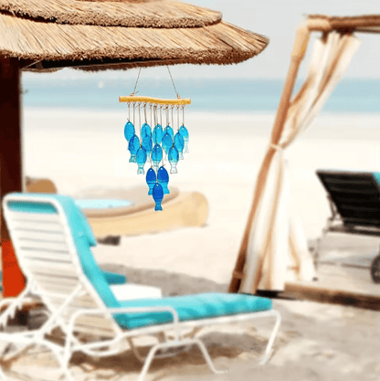 Blue Glass Fish Wind Chimes – Handcrafted Coastal Hanging Décor for Indoor & Outdoor Spaces