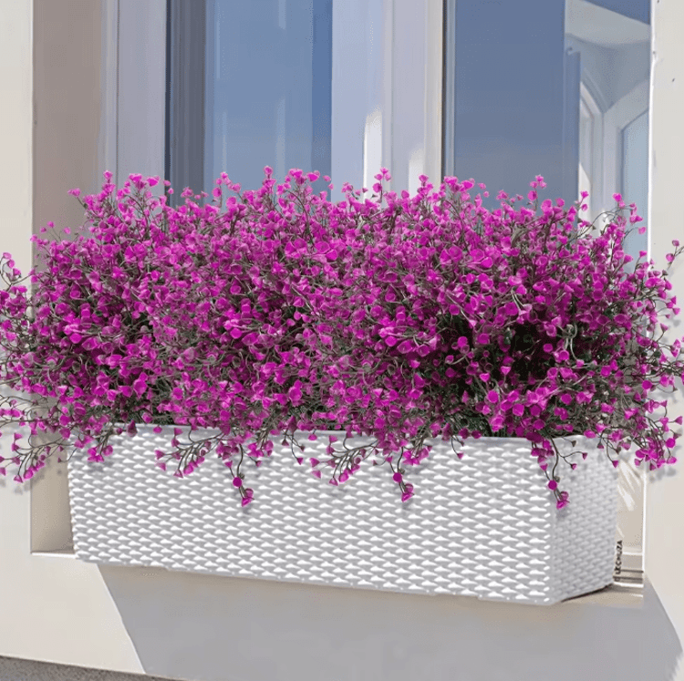 12 Bundles UV Resistant Artificial Outdoor Flowers – Lifelike Plastic Shrubs for Garden & Window Box Decor