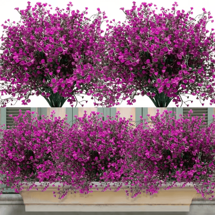 12 Bundles UV Resistant Artificial Outdoor Flowers – Lifelike Plastic Shrubs for Garden & Window Box Decor