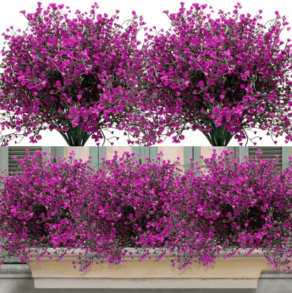 12 Bundles UV Resistant Artificial Outdoor Flowers – Lifelike Plastic Shrubs for Garden & Window Box Decor