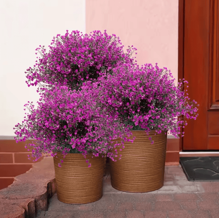 12 Bundles UV Resistant Artificial Outdoor Flowers – Lifelike Plastic Shrubs for Garden & Window Box Decor