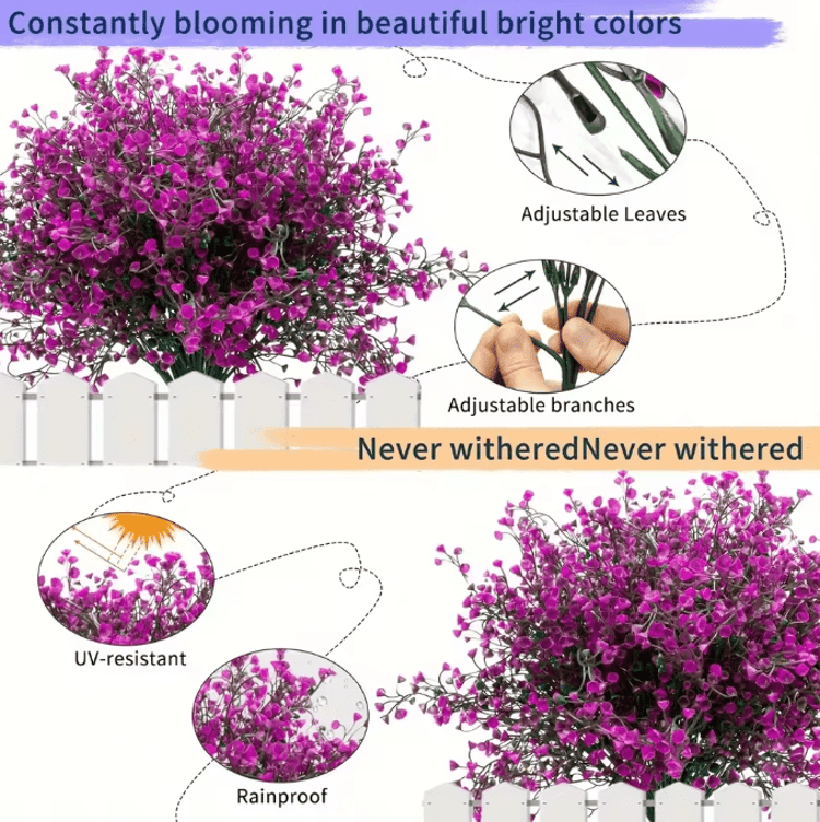 12 Bundles UV Resistant Artificial Outdoor Flowers – Lifelike Plastic Shrubs for Garden & Window Box Decor