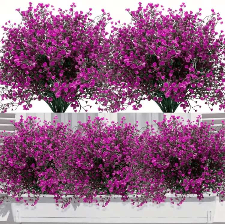 12 Bundles UV Resistant Artificial Outdoor Flowers – Lifelike Plastic Shrubs for Garden & Window Box Decor