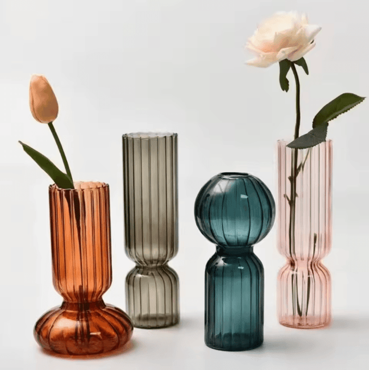 Striped Glass Vase – Decorative Flower Vase for Fresh Flowers, Hydroponic Plants & Home Décor