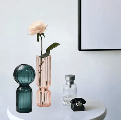 Striped Glass Vase – Decorative Flower Vase for Fresh Flowers, Hydroponic Plants & Home Décor