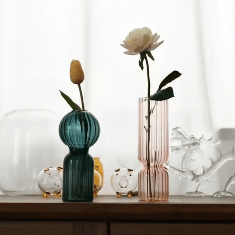 Striped Glass Vase – Decorative Flower Vase for Fresh Flowers, Hydroponic Plants & Home Décor