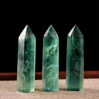 Natural Green Fluorite Crystal Wand Obelisk Healing Stone