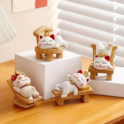 Lucky Lying Cat Figurine – Wealth-Attracting Ornament for Office Desk & Home Decor