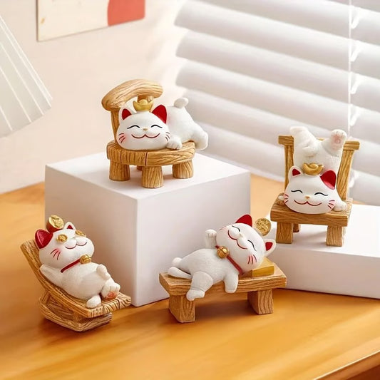 Lucky Lying Cat Figurine – Wealth-Attracting Ornament for Office Desk & Home Decor