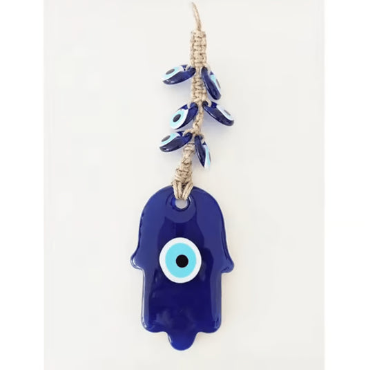 Hamsa Hand Evil Eye Wall Hanging – Turkish Blue Protection Home Decor