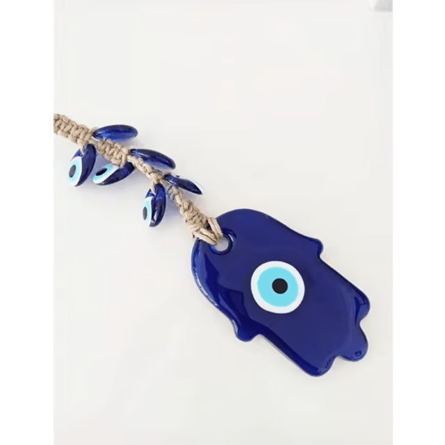 Hamsa Hand Evil Eye Wall Hanging – Turkish Blue Protection Home Decor
