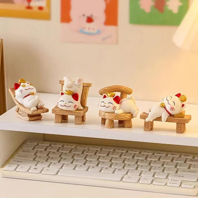Lucky Lying Cat Figurine – Wealth-Attracting Ornament for Office Desk & Home Decor