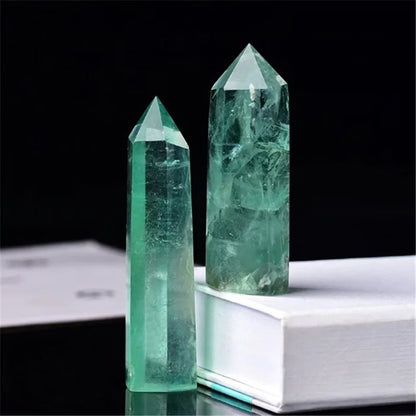 Natural Green Fluorite Crystal Wand Obelisk Healing Stone