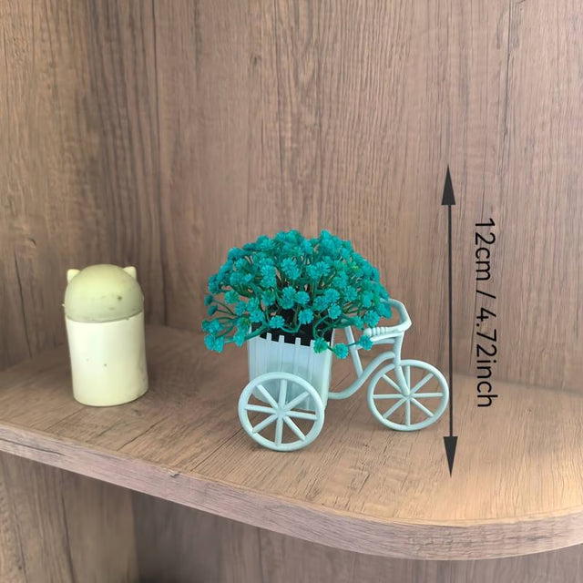 Light Luxury Bicycle Flower Basket, Modern Home Decor with Artificial Flowers, Desktop Ornament for Birthday