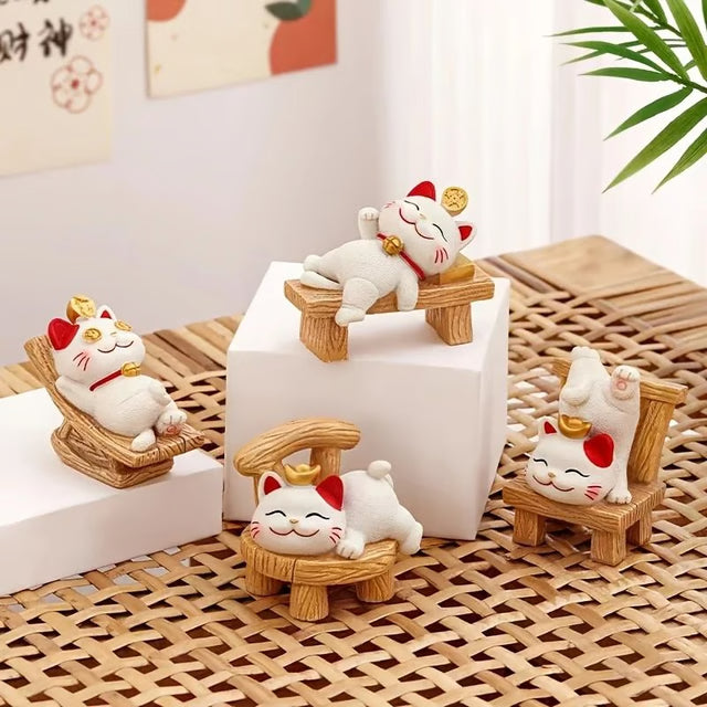 Lucky Lying Cat Figurine – Wealth-Attracting Ornament for Office Desk & Home Decor