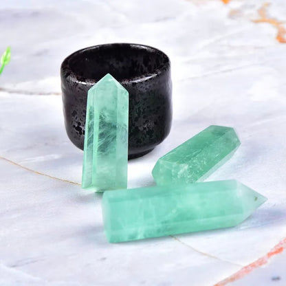 Natural Green Fluorite Crystal Wand Obelisk Healing Stone