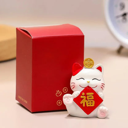 Lucky Lying Cat Figurine – Wealth-Attracting Ornament for Office Desk & Home Decor