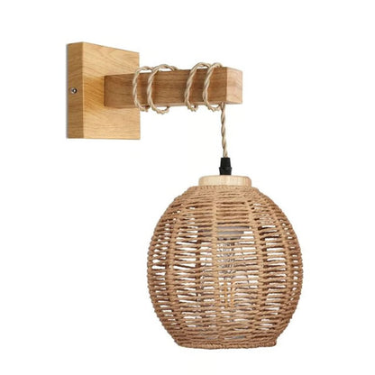 Natural Handwoven Bamboo Lantern Wall Sconce, Rattan Wicker E27 wall light fixture for Warm Boho Ambience