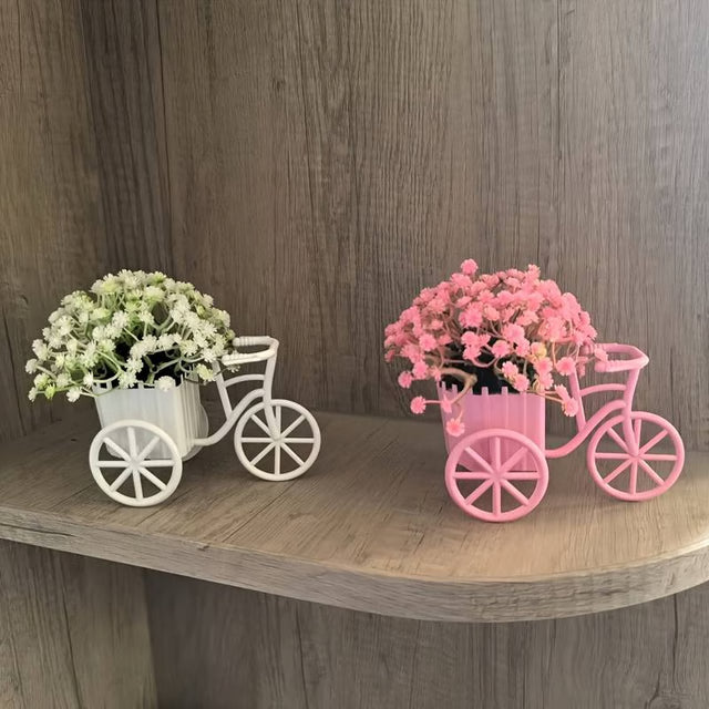 Light Luxury Bicycle Flower Basket, Modern Home Decor with Artificial Flowers, Desktop Ornament for Birthday